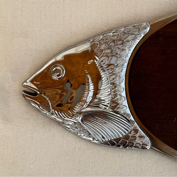 VTG. MCM Salmon Fish Wood 2-Piece Metal Serving Platter Tray 28 inch Germany WMF - Picture 3 of 16